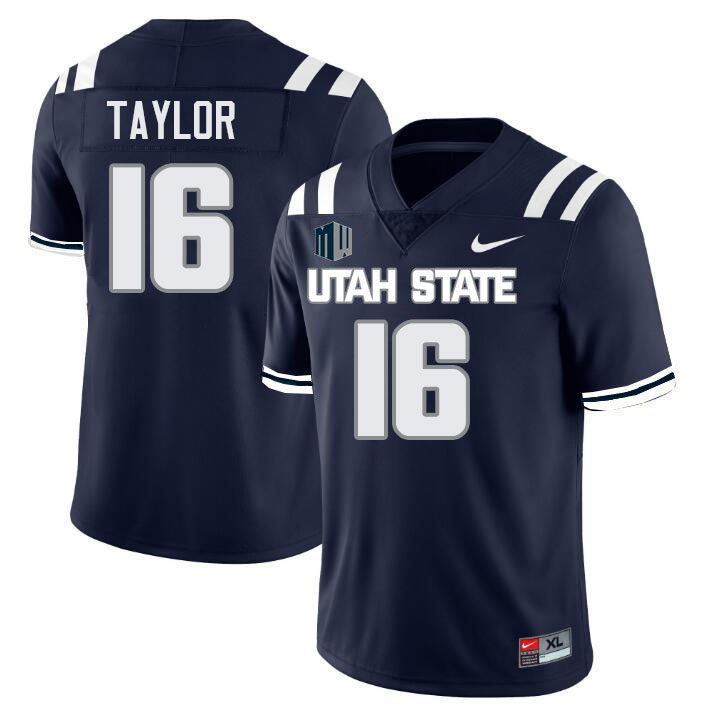 Utah State Aggies #16 Terrell Taylor College Football Jerseys Stitched-Navy